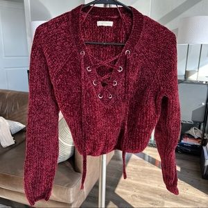PacSun, LA Hearts Suede Burgundy, Knit sweater w/ front lace, XS